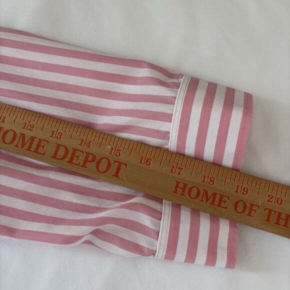 Lands' End Women's Pink & White Striped No Iron 3/4Sleeve Button Up Shirt Sz 18W - Picture 11 of 13